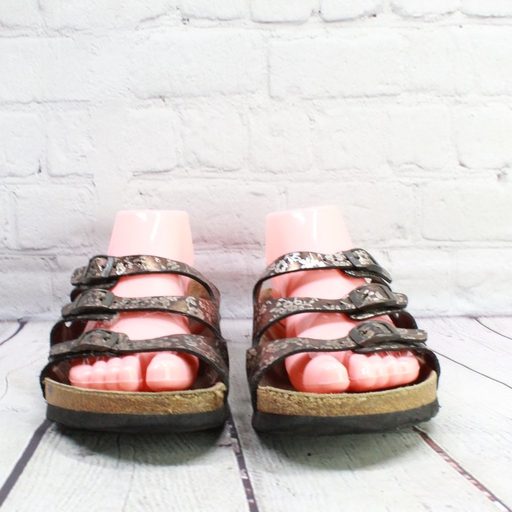 Birkenstock Papillio Brown Floral Print 3 Strap Leather Casual Sandals M 6 L 8 - Picture 5 of 9